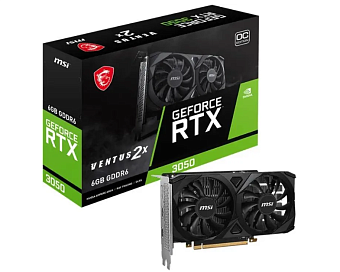 Видеокарта 6Gb MSI RTX 3050 VENTUS 2X 6G OC (RTX3050) GDDR6 96bit HDMI DP