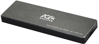 Внешний контейнер USB3.0 -> M.2", AgeStar 31UBVS6C, NVME M-key / NVME B+M-key / SATA B+M-key, алюминий, Type-C, черный