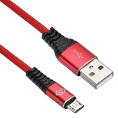 Кабель USB-A < - > microUSB, 1.2м, Digma, тканевая оплетка, 2А, красный