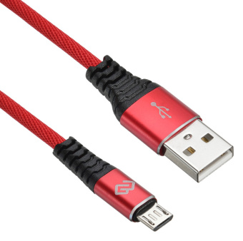 Кабель USB-A < - > microUSB, 1.2м, Digma, тканевая оплетка, 2А, красный