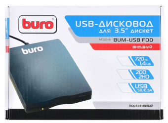 Внешний привод FDD 3.5" Buro BUM-USB FDD USB2.0 Black