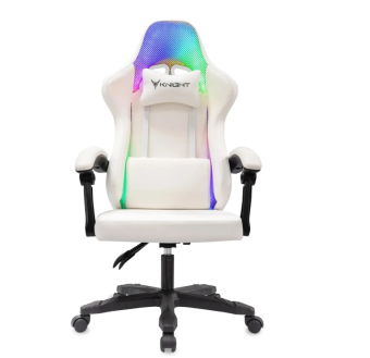 Кресло Knight Wolf RGB белый экокожа/сетка с подголов. крестов. пластик