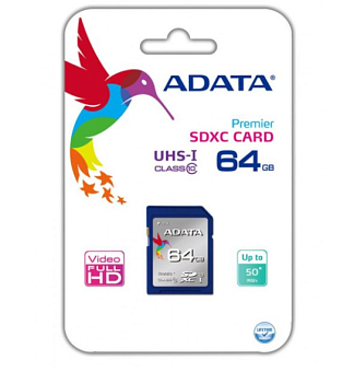 Карта памяти SD 64Gb ADATA SDXC Class 10 UHS-I A1 100/25 MB/s