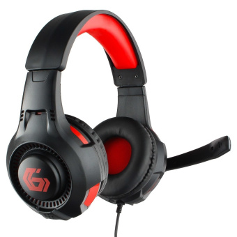 Наушники проводные Gembird MHS-G210, регулятор громкости, кабель 1.8м, черный/красный