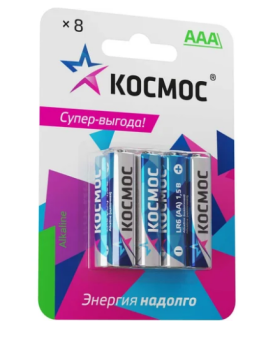 Элемент питания AAA, 1.5V,  8шт, Космос LR03
