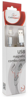 Кабель магнитный USB-A - microUSB+Lightning, 1.0м, Cablexpert, магнитный, Серый