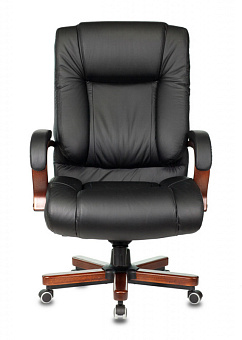 Кресло Бюрократ T-9925 WALNUT (кожа/кожзам, мех. качания, крест. металл/дерево, до 200 кг) Черный