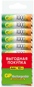 Аккумулятор AAA, 1.2V,1000mAh,10шт, GP 100AAAHC