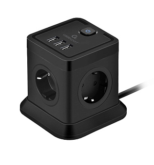 Сетевой фильтр Cablexpert Tower TWR-4-U3-B-2, 4р, 10А, 3xUSB, 3.1А, 2м, черный