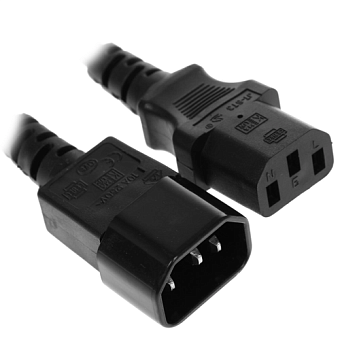Кабель питания 220V C13 - C14, 3.0м, 16А, черный (удлинительный)