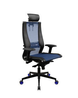Кресло МЕТТА Samurai L2-16D (2AE.3.B.E) - Сетка(TS)+ЭкоКожа(Инфинити) Синий-Черный