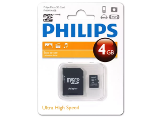 Карта памяти microSD 4Gb PHILIPS microSDHC Class 10 (SD адаптер)
