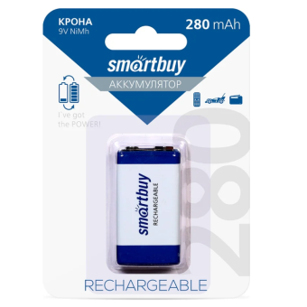 Аккумулятор Крона, 9V, 280mAh, 1шт, Smartbuy