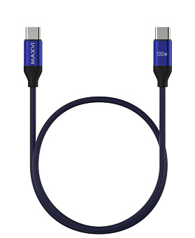 Кабель USB-C < - > USB-C, 1.2м, Maxvi MCw-100TT 100W Blue