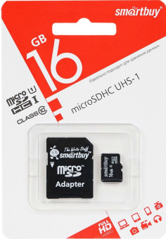 Карта памяти microSD 16Gb SmartBuy Class 10 + адаптер