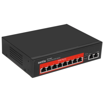 Коммутатор 10 port NETIS P110C 100 Мбит/с 8*PoE черный