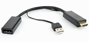 Кабель-переходник HDMI (m) < - > DP (f), конвертер HDMI-в сигнал DisplayPort, питание от встроенного USB, черный