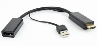 Кабель-переходник HDMI (m) < - > DP (f), конвертер HDMI-в сигнал DisplayPort, питание от встроенного USB, черный