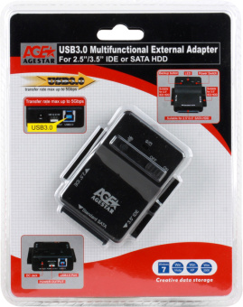 Кабель-переходник USB-A (m) 3.0 < - > SATA/IDE, AgeStar 3FBCP1 (2.5"/3.5" HDD, блок питания) Black