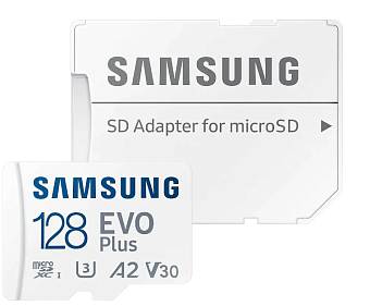 Карта памяти microSD 128Gb Samsung EVO Plus Class 10, A2, V30, UHS-I, 90 МБ/с, 160 МБ/с с SD адаптером