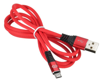 Кабель USB-A < - > microUSB, 1.2м, Digma, тканевая оплетка, 2А, красный