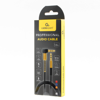Кабель аудио-видео 3.5Jack (m) < - > 3.5Jack (m)  1.8м, Cablexpert, спиральный, блистер, черный