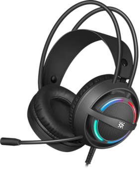 Наушники проводные Defender Dexter RGB, USB, jack 3.5 мм, черный