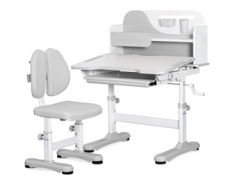 Стол Mealux Ergokids Fresco gray (ш77 х г43-60 х в52-75, стул в комплекте) бело-серый