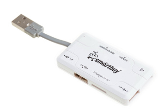 Концентратор USB-A - 3-port USB2.0 + Картридер, Smartbuy SBRH-750-K, белый