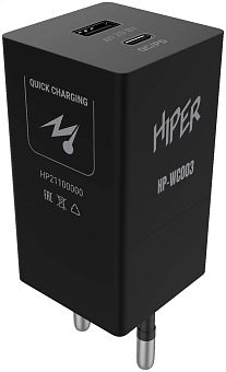 Сетевое зарядное устройство Hiper HP-WC003 20W USB-C USB-A Black