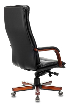 Кресло Бюрократ T-9927 WALNUT (кожа/кожзам, мех. качания, крест. металл/дерево, до 200 кг) Черный