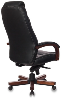 Кресло Бюрократ T-9923 WALNUT (кожа, мех. качания, крест. металл/дерево, до 200 кг) Черный