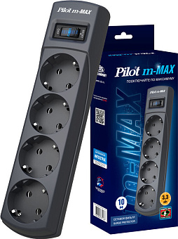 Сетевой фильтр Pilot m-MAX (4 розетки) 10.0м, серый