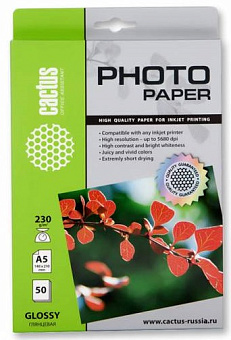Бумага Cactus [A5] глянцевая, 200гр/м2, 50л