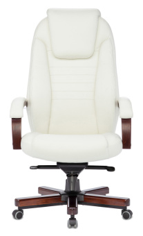 Кресло Бюрократ T-9923 WALNUT (кожа, мех. качания, крест. металл/дерево, до 200 кг) Слоновая кость