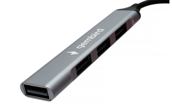 Разветвитель Gembird UHB-C201, 4xUSB2.0, OTG, кабель Type-C 10 см, алюминий