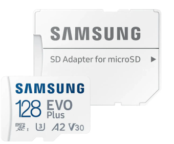 Карта памяти microSD 128Gb Samsung EVO Plus Class 10, A2, V30, UHS-I, 90 МБ/с, 160 МБ/с с SD адаптером