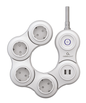 Сетевой фильтр Cablexpert Snake SNK-4-U2-W-2, 4р, 10А,  2хUSB, 2м, белый