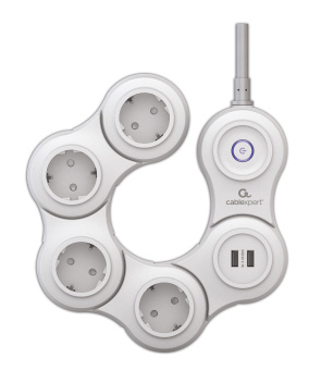 Сетевой фильтр Cablexpert Snake SNK-4-U2-W-2, 4р, 10А,  2хUSB, 2м, белый