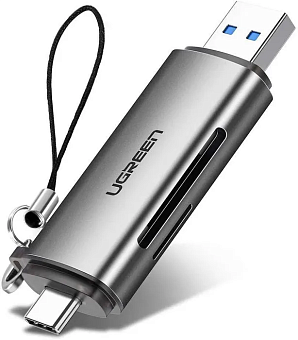 Внешний картридер USB3.0 + Type C UGREEN 50706 microSD/SD Grey