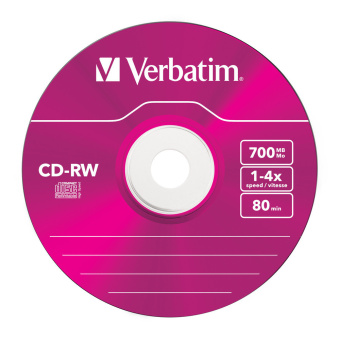 Диск CD-RW 700 Mb Verbatim 8-12x Slim Color Case  (5 шт)