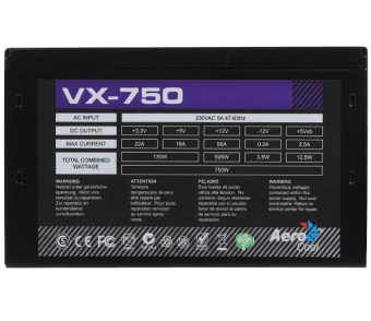 Блок питания 750W Aerocool VX Plus 750 (120mm, 24+8pin, 2*8pin, 6*Sata, 3*IDE)