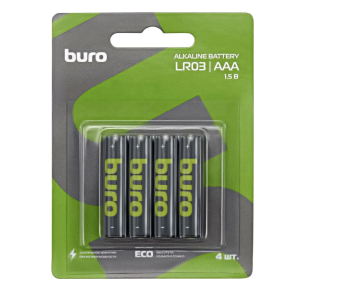 Элемент питания AAA, 1.5V,  4шт, Buro Alkaline LR3 (блистер)