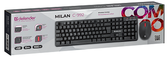 Комплект беспроводной (клавиатура+мышь) Defender Milan C-992 черный