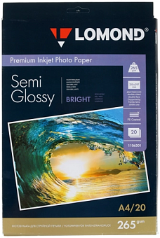 Бумага Lomond [A4] полуглянцевая 2х сторонняя, 265гр/м2, 20л
