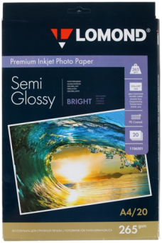 Бумага Lomond [A4] полуглянцевая 2х сторонняя, 265гр/м2, 20л