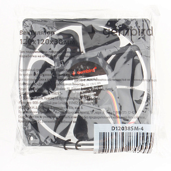 Вентилятор для корпуса 120mm Gembird D12038SM-4 (4-pin, 120x120x38mm, втулка, провод 40 см)