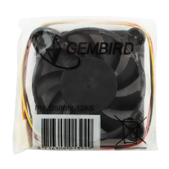 Вентилятор для корпуса 50mm Gembird D50BM-12AS (3pin, 50x50x10мм, 25дБ, 5000об/мин, подшипник)