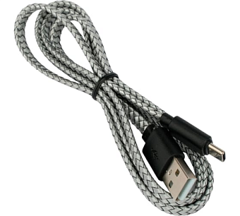 Кабель USB-A < - > USB-C, 1.0м, Cablexpert 12W плоский, нейлоновая оплетка, серый