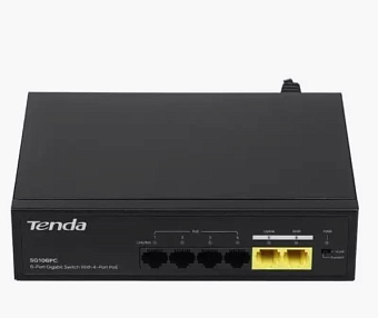 Коммутатор 5 port Tenda SG106PC 1000 Мбит/с 4*PoE, черный